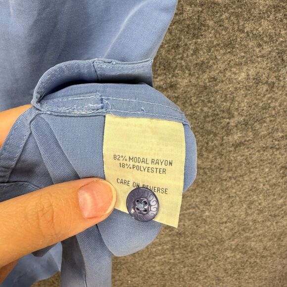 Solitude Shirt Men M Medium Blue Button Up Collared Short Sleeve Pockets Rayon - Picture 4 of 7